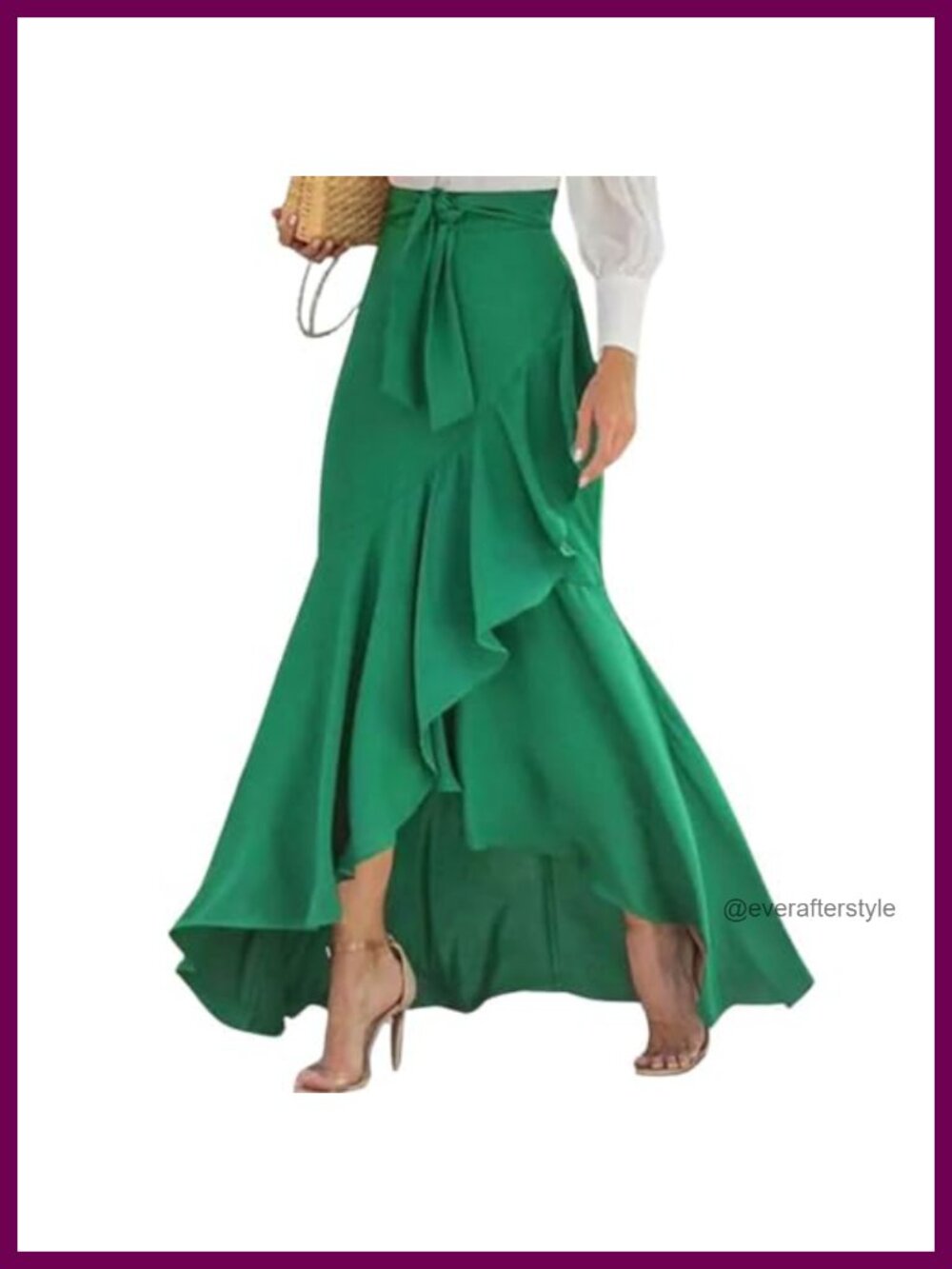 Women's Plaid Mermaid Maxi Skirt High Waist A-Line Ruffle Hem Long Skirt